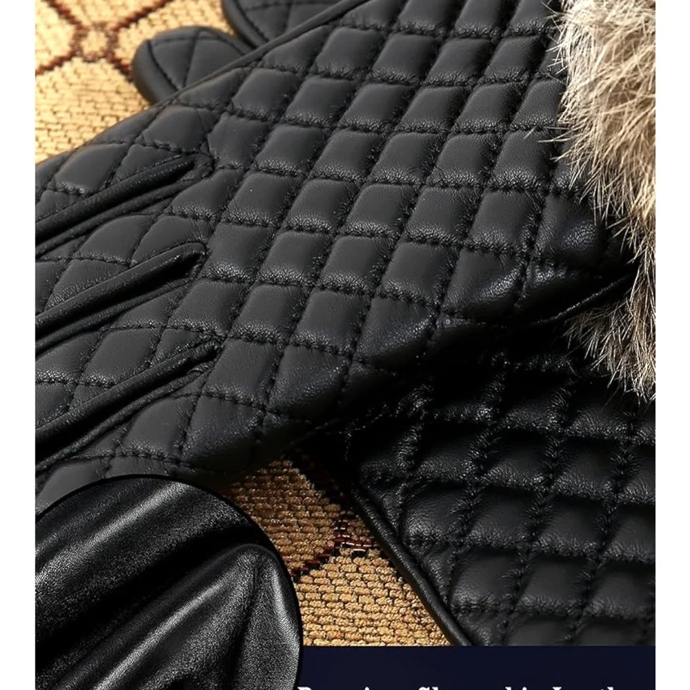 VIKIDEER Soft Leather Winter Warm Fur Lining Gloves In A Gift Box S